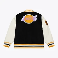 Veste universitaire Mitchell & Ness Hardwood Classics Off Day pour homme, noire et blanche, Los Angeles Lakers, à boutons-pression.
