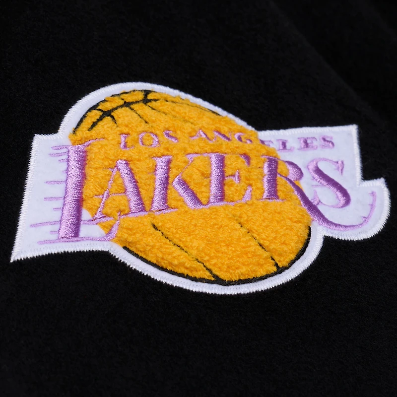 Men's Mitchell & Ness Black/White Los Angeles Lakers Hardwood Classics Off Day Full-Snap Varsity Jacket