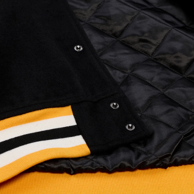 Men's Mitchell & Ness Black/White Los Angeles Lakers Hardwood Classics Off Day Full-Snap Varsity Jacket