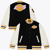 Men's Mitchell & Ness  Black/White Los Angeles Lakers Hardwood Classics Off Day Full-Snap Varsity Jacket