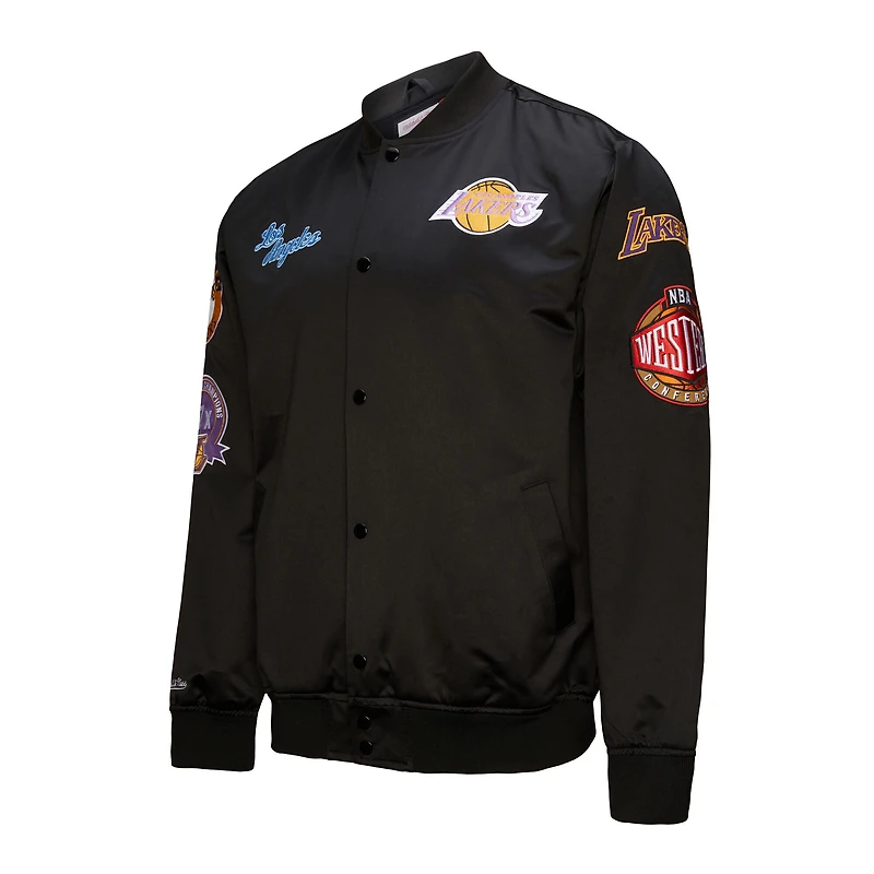Men's Mitchell & Ness Black Los Angeles Lakers Blackout Collection Vintage Full-Snap Satin Jacket