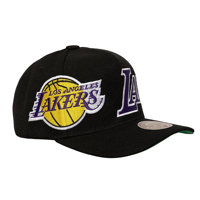 Men's Mitchell & Ness  Black Los Angeles Lakers Busted Logo Wordmark Wrap-Around Pro Pinch Adjustable Hat