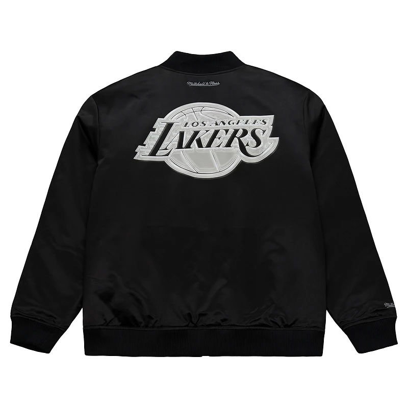 Men's Mitchell & Ness Black Los Angeles Lakers Chrome Satin Bomber Full-Zip Jacket