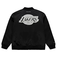 Men's Mitchell & Ness Black Los Angeles Lakers Chrome Satin Bomber Full-Zip Jacket