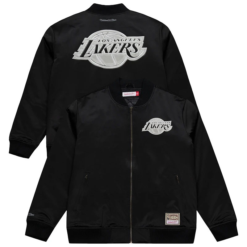 Veste bomber zippée Mitchell & Ness noire Los Angeles Lakers en satin chromé pour homme