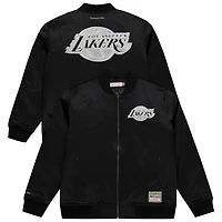 Veste bomber zippée Mitchell & Ness noire Los Angeles Lakers en satin chromé pour homme