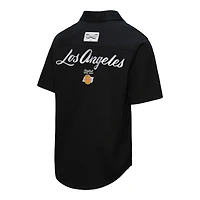 Men's Mitchell & Ness Black Los Angeles Lakers Hardwood Classics Camp Shirt