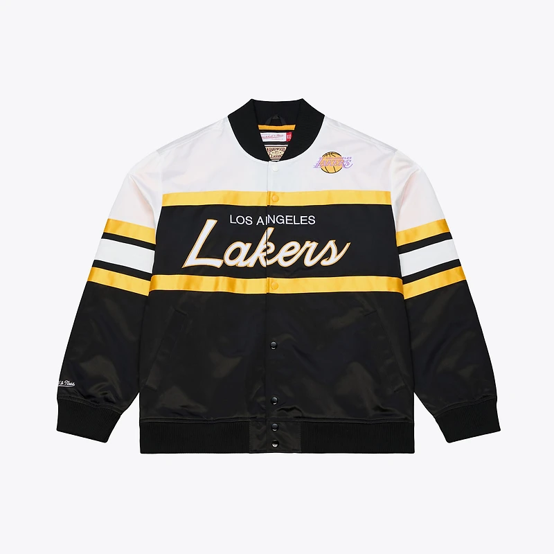 Men's Mitchell & Ness  Black Los Angeles Lakers Hardwood Classics Head Coach Lightweight Satin Full-Snap Jacket