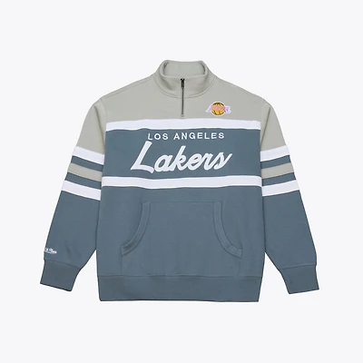 Men's Mitchell & Ness  Blue Los Angeles Lakers Thunderstorm Head Coach Quarter-Zip Jacket