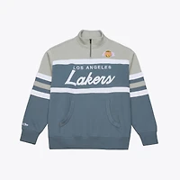 Men's Mitchell & Ness  Blue Los Angeles Lakers Thunderstorm Head Coach Quarter-Zip Jacket