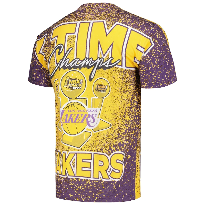 T-shirt doré Mitchell & Ness pour hommes des Los Angeles Lakers Hardwood Classics 3X NBA Champions Champ City