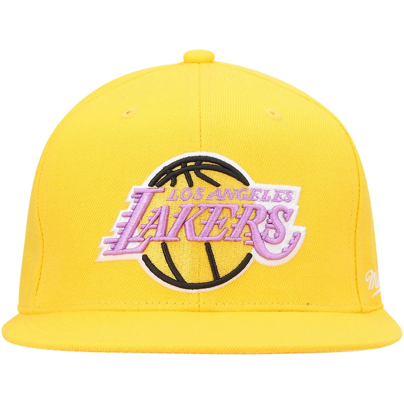 Mitchell & Ness Gold pour homme Los Angeles Lakers Hardwood Classics English Dropback - Casquette Snapback