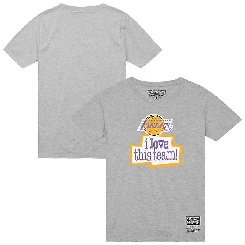 T-shirt Mitchell & Ness gris chiné pour homme des Los Angeles Lakers « J'aime cette équipe »