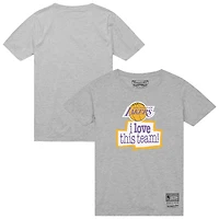 T-shirt Mitchell & Ness gris chiné pour homme des Los Angeles Lakers « J'aime cette équipe »