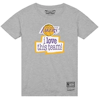 T-shirt Mitchell & Ness gris chiné pour homme des Los Angeles Lakers « J'aime cette équipe »