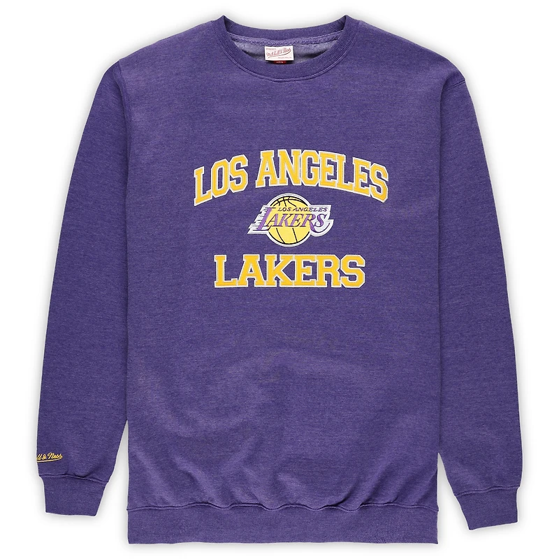 Men's Mitchell & Ness Heather Purple Los Angeles Lakers Hardwood Classics Big Tall Crewneck Sweatshirt