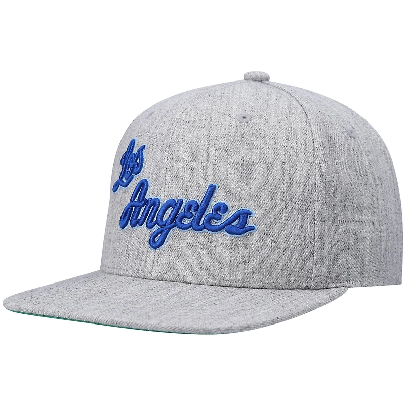 Casquette snapback Mitchell & Ness gris chiné pour homme des Los Angeles Lakers Hardwood Classics Team 2.0