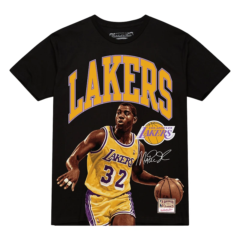 T-shirt noir Mitchell & Ness Magic Johnson des Los Angeles Lakers Hardwood Classics Player Arch pour homme