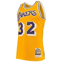 Maillot authentique Mitchell & Ness Magic Johnson Gold Los Angeles Lakers 1984/85 Hardwood Classics pour hommes