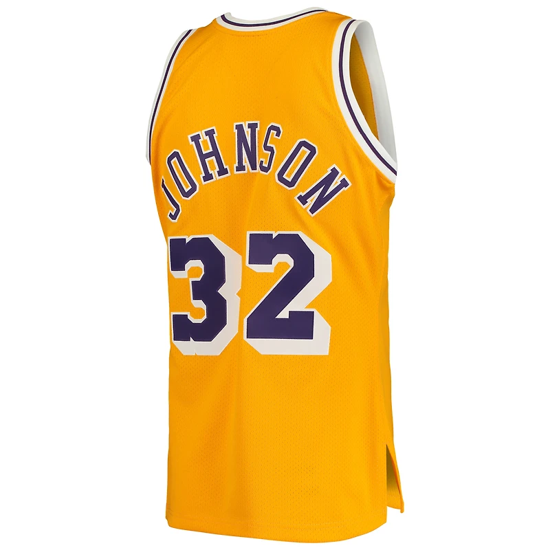 Maillot authentique Mitchell & Ness Magic Johnson Gold Los Angeles Lakers 1984/85 Hardwood Classics pour hommes