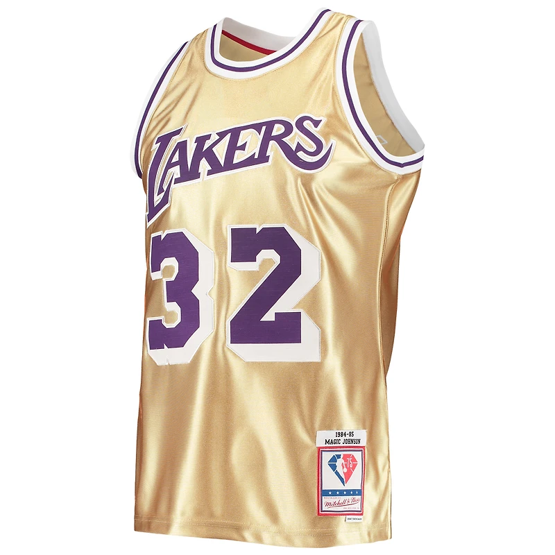 Men's Mitchell & Ness Magic Johnson Gold Los Angeles Lakers 75th Anniversary 1984/85 Hardwood Classics Swingman Jersey