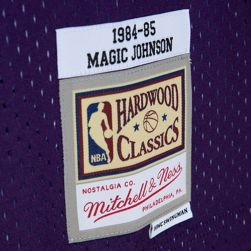 Men's Mitchell & Ness Magic Johnson Purple/Black Los Angeles Lakers 1984/85 Hardwood Classics Fadeaway Swingman Player Jersey