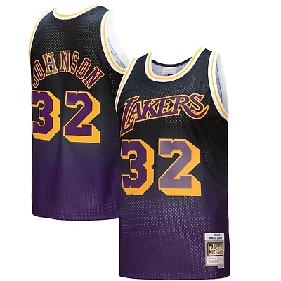 Maillot Homme Mitchell & Ness Magic Johnson Violet/Noir Los Angeles Lakers 1984/85 Hardwood Classics Fadeaway Swingman Player