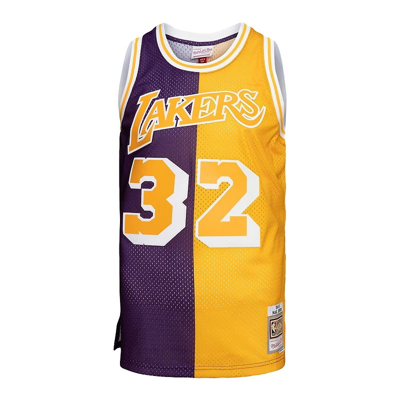 Maillot Homme Mitchell & Ness Magic Johnson Violet/Or Los Angeles Lakers Big Tall Hardwood Classics 1984/85 Split Swingman