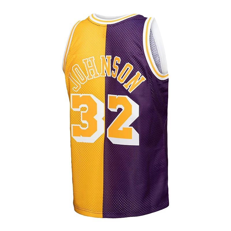 Maillot Homme Mitchell & Ness Magic Johnson Violet/Or Los Angeles Lakers Big Tall Hardwood Classics 1984/85 Split Swingman