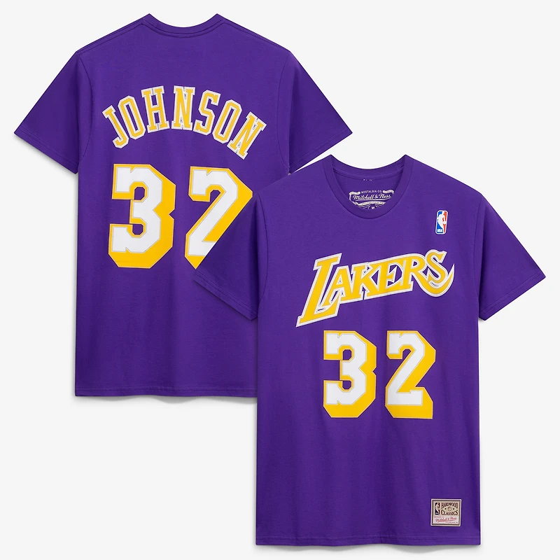 T-shirt avec nom et numéro pour homme Mitchell & Ness Magic Johnson pourpre Los Angeles Lakers Hardwood Classics