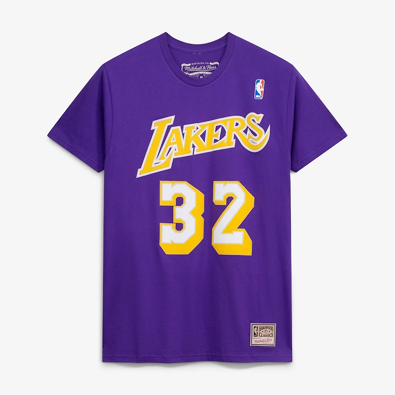 Men's Mitchell & Ness Magic Johnson Purple Los Angeles Lakers Hardwood Classics Name Number T-Shirt