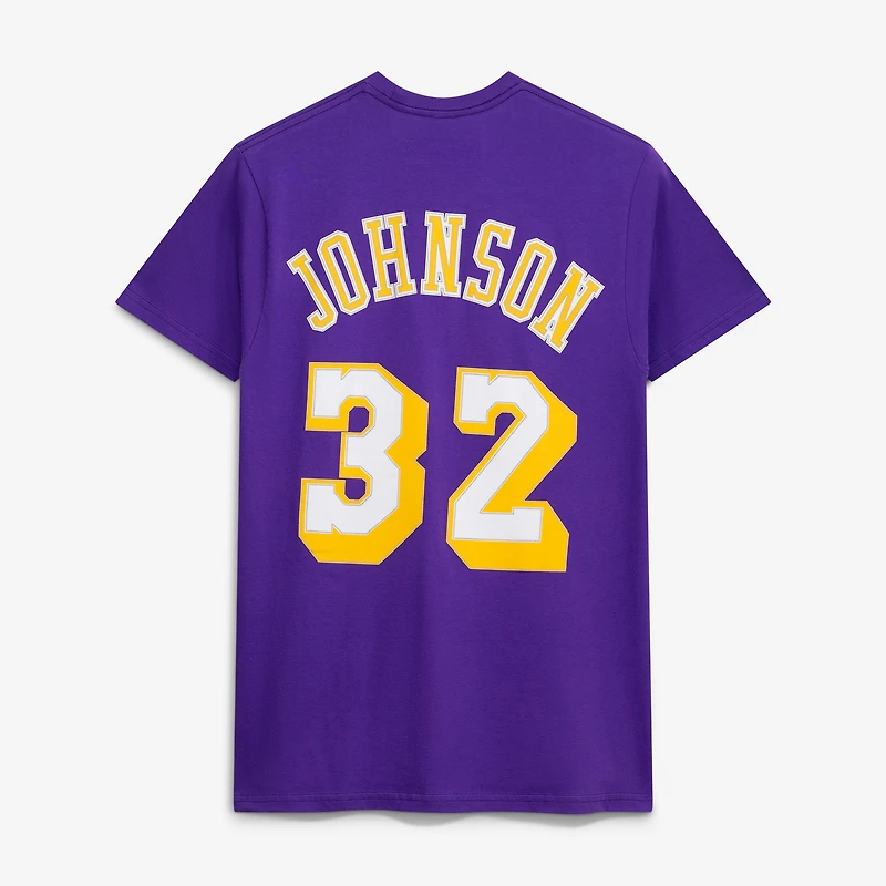 Men's Mitchell & Ness Magic Johnson Purple Los Angeles Lakers Hardwood Classics Name Number T-Shirt