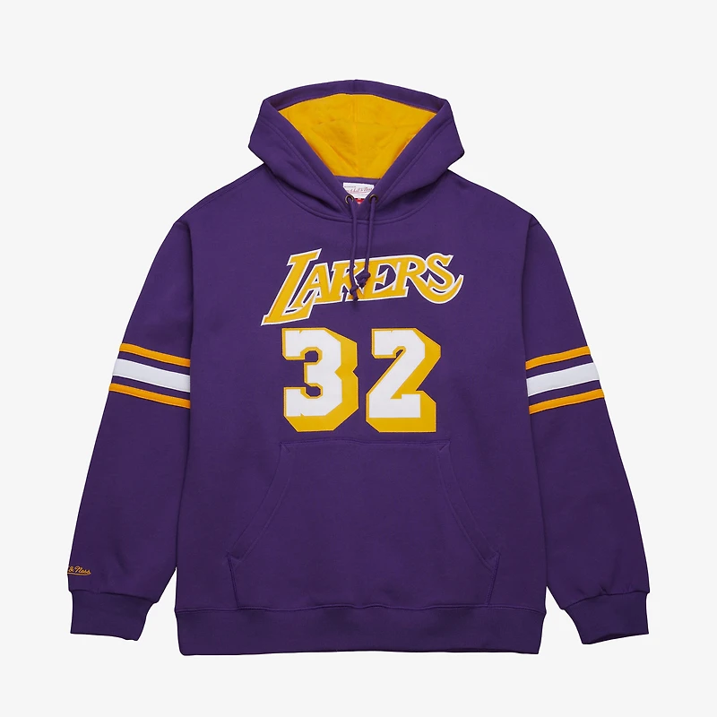 Sweat à capuche Mitchell & Ness Magic Johnson violet pour homme, avec nom et numéro des Lakers de Los Angeles.