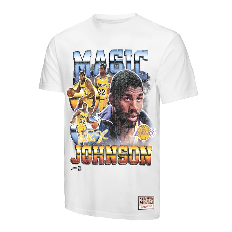 T-shirt commémoratif blanc Mitchell & Ness Magic Johnson pour homme, motif collage des Los Angeles Lakers
