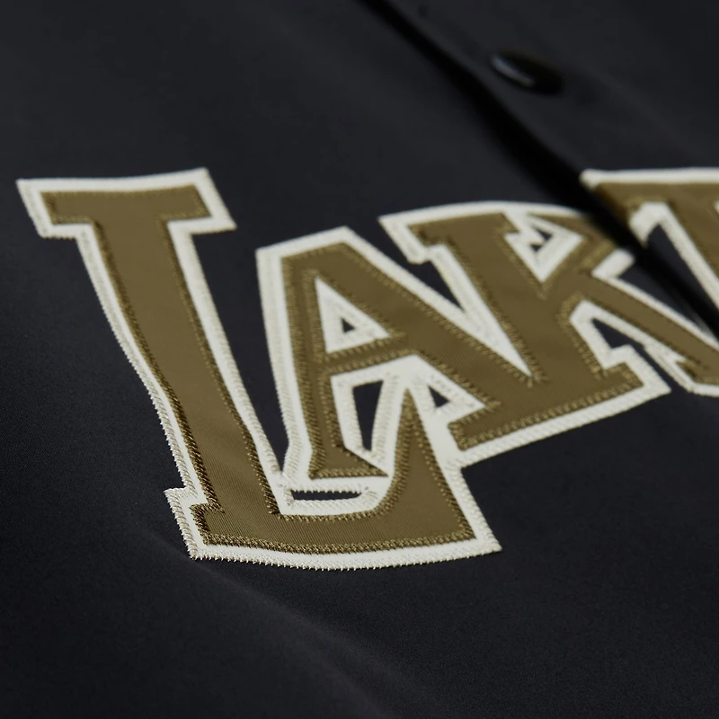 Veste Mitchell & Ness pour homme, olive/noir, Los Angeles Lakers, pochette en satin raglan à boutons-pression.