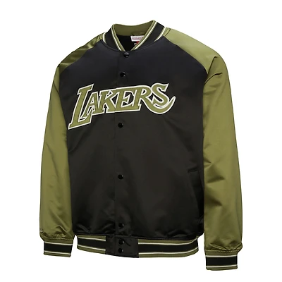 Men's Mitchell & Ness Olive/Black Los Angeles Lakers Clutch Satin Raglan Full-Snap Jacket