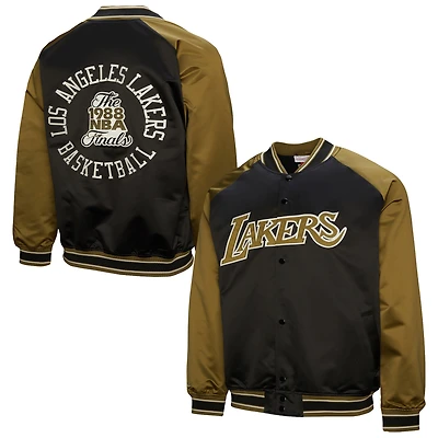 Veste Mitchell & Ness Olive Los Angeles Lakers Clutch Satin Raglan Full-Snap pour homme