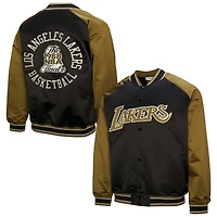 Veste Mitchell & Ness Olive Los Angeles Lakers Clutch Satin Raglan Full-Snap pour homme