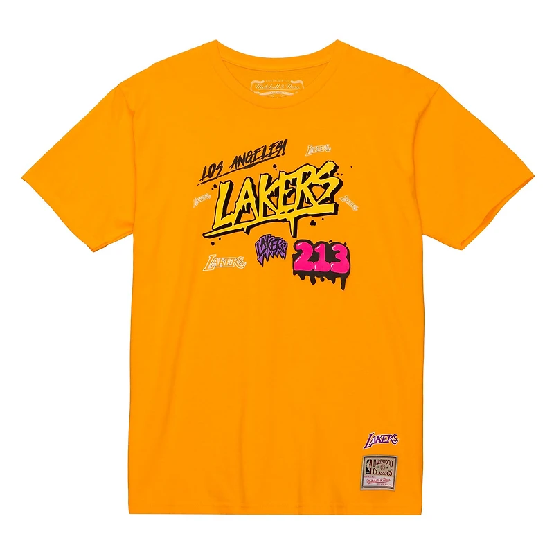 T-shirt pour homme Mitchell & Ness Orange Los Angeles Lakers Hardwood Classics Slap