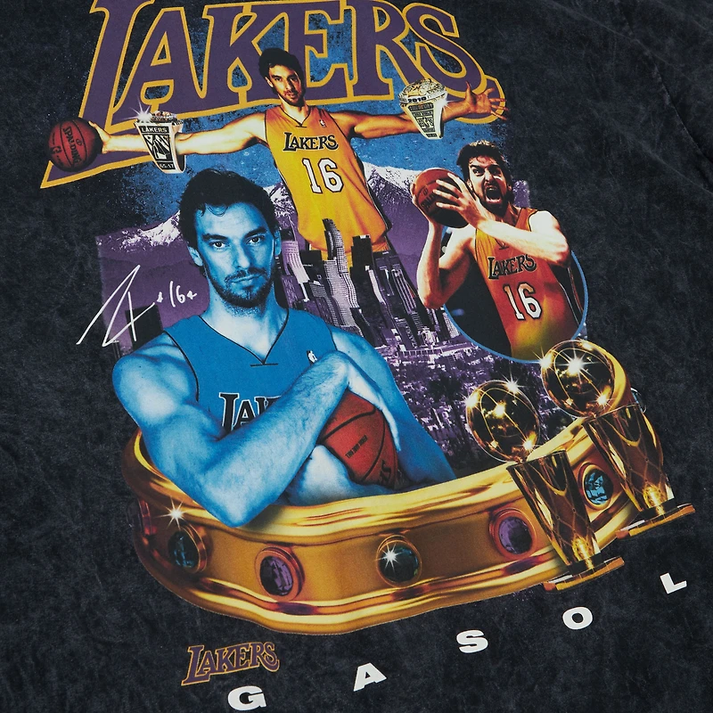 T-shirt couronné noir des Lakers de Los Angeles Mitchell & Ness Pau Gasol pour hommes