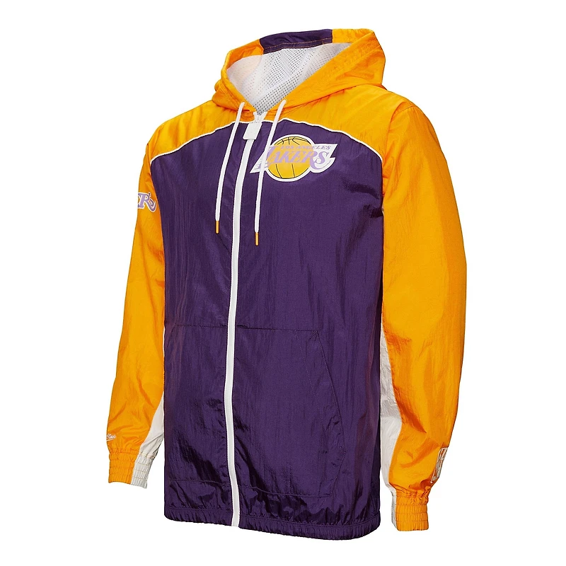 Men's Mitchell & Ness Purple Los Angeles Lakers Hardwood Classics Big Shot Premium Full-Zip Windbreaker Jacket