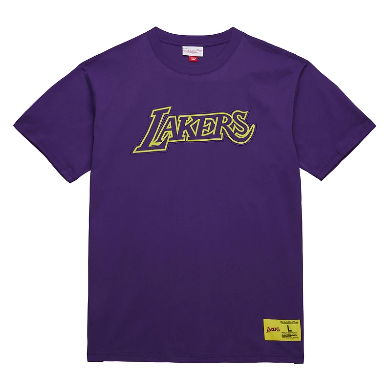 T-shirt Mitchell & Ness violet pour homme Los Angeles Lakers Hardwood Classics Neon Nights Premium