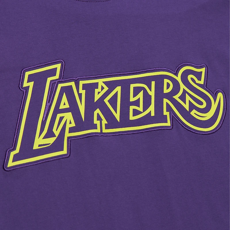 T-shirt Mitchell & Ness violet pour homme Los Angeles Lakers Hardwood Classics Neon Nights Premium