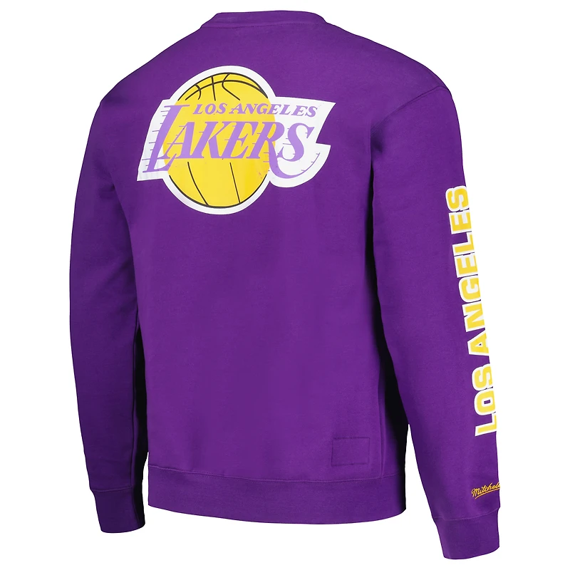 Men's Mitchell & Ness Purple Los Angeles Lakers Hardwood Classics There and Back Pullover Sweatshirt