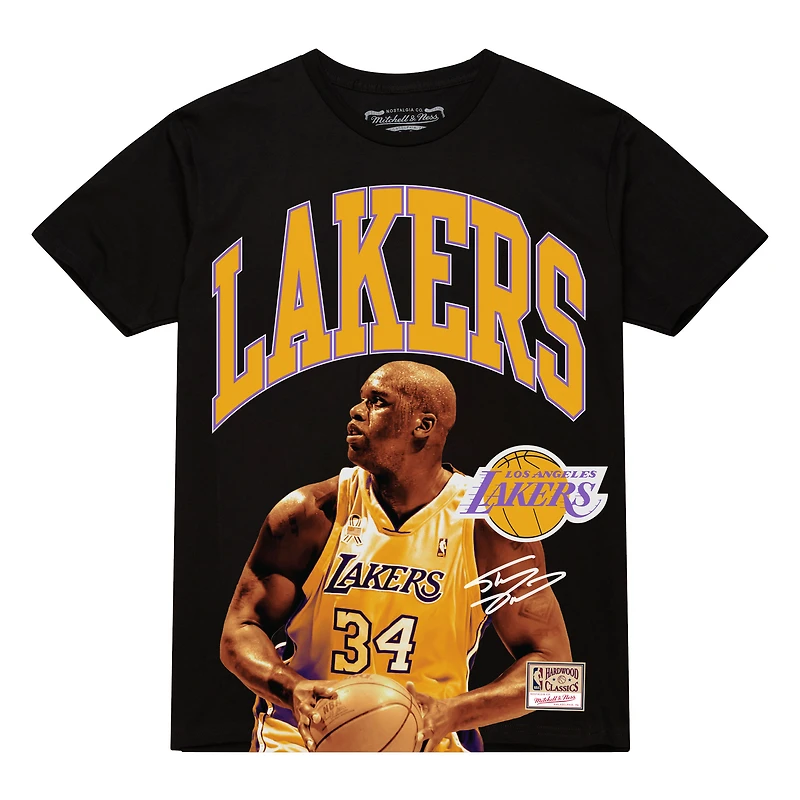 T-shirt noir Mitchell & Ness Shaquille O'Neal pour homme, Los Angeles Lakers Hardwood Classics Player Arch
