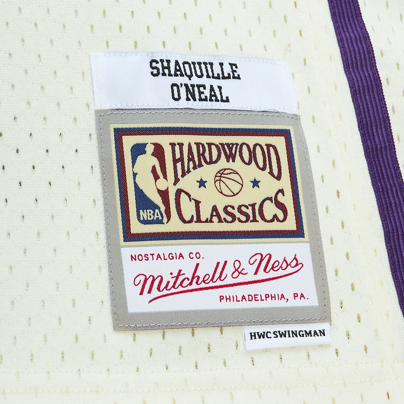 Men's Mitchell & Ness Shaquille O'Neal Cream Los Angeles Lakers Chainstitch Swingman Jersey