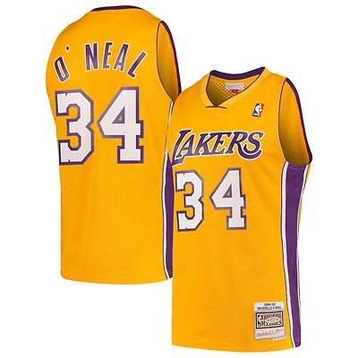 Men's Mitchell & Ness Shaquille O'Neal Gold Los Angeles Lakers / Hardwood Classics Swingman Jersey