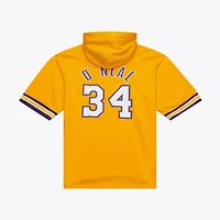 Sweat à capuche manches courtes Mitchell & Ness Shaquille O'Neal doré Los Angeles Lakers pour homme, en maille, avec nom et numéro.