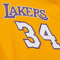Men's Mitchell & Ness Shaquille O'Neal Gold Los Angeles Lakers Mesh Name Number Short Sleeve Hoodie