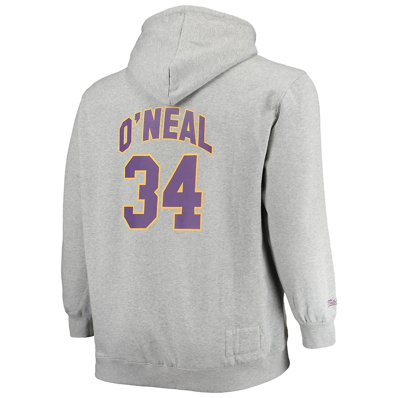 Men's Mitchell & Ness Shaquille O'Neal Heathered Gray Los Angeles Lakers Big Tall Name Number Pullover Hoodie
